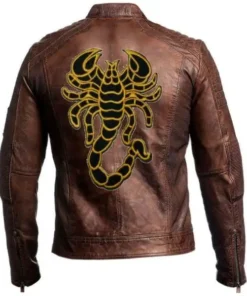 Vintage Scorpion Motorcycle Brown Cafe Racer Leather Jacket