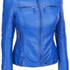 Blue Biker Leather Jacket for Woman