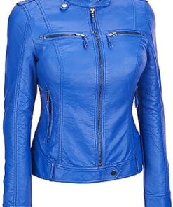 Blue Biker Leather Jacket for Woman