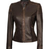 Woman Dark Brown Café Racer Leather Jacket