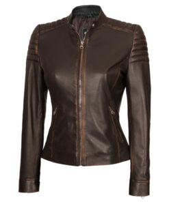 Woman Dark Brown Café Racer Leather Jacket