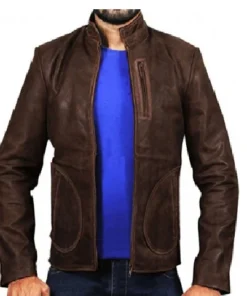 Brown distressed motorcycle leather jacket