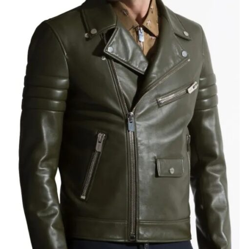 Green Biker Motorcycle Leather Jacket for men