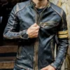 Men's Vintage Biker Black Motorcycle Distressed Cafe Racer Leather Jacket