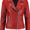 Red Leather Motorcycle Jacket For Woman