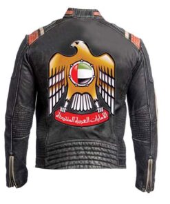 Retro Eagle Leather Jacket With United Arab Emirates Flag