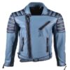 Vintage Men's Biker Style Blue Leather Jacket