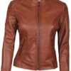 Brown Biker Leather Jacket For Woman