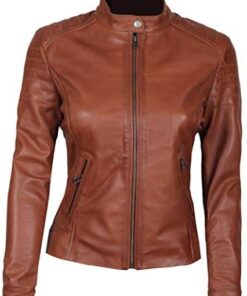 Brown Biker Leather Jacket For Woman