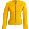 Women Yellow Quilted Leather Jacket