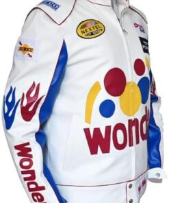 Mens Ricky Bobby Racing White Faux Leather Motorcycle Jacket 2