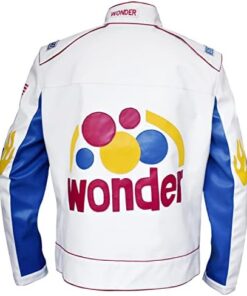 Mens Ricky Bobby Racing White Faux Leather Motorcycle Jacket 3