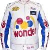 Mens Ricky Bobby Racing White Faux Leather Motorcycle Jacket