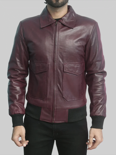Ernesto Men’s Maroon Genuine Leather Bomber Jacket