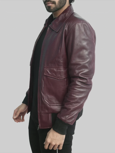 Ernesto Men’s Maroon Genuine Leather Bomber Jacket