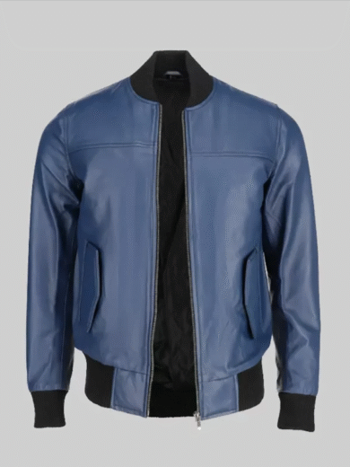 Bert Men’s Classic Fit Blue Bomber Leather Jacket