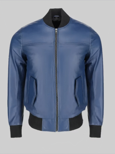 Bert Men’s Classic Fit Blue Bomber Leather Jacket