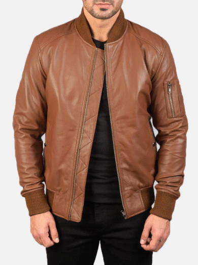 Bomia Ma-1 Brown Leather Bomber Jacket