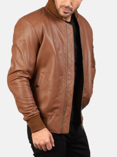 Bomia Ma-1 Brown Leather Bomber Jacket