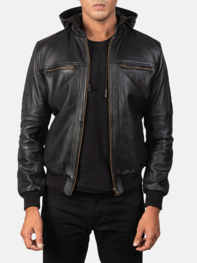 Bouncer Biz Black Leather Bomber Jacket