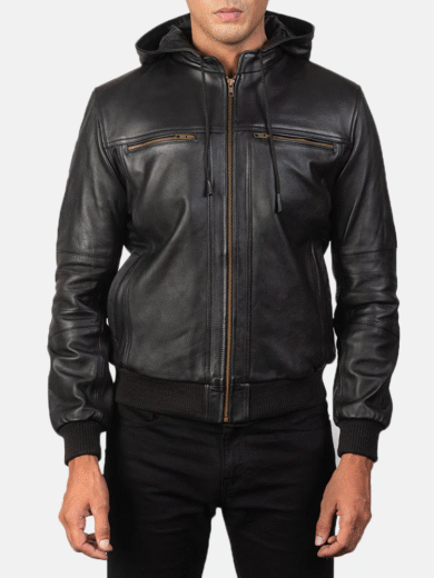 Bouncer Biz Black Leather Bomber Jacket