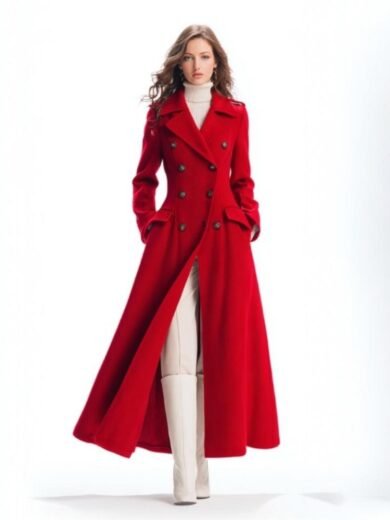 Red Wool Maxi Coat for Women