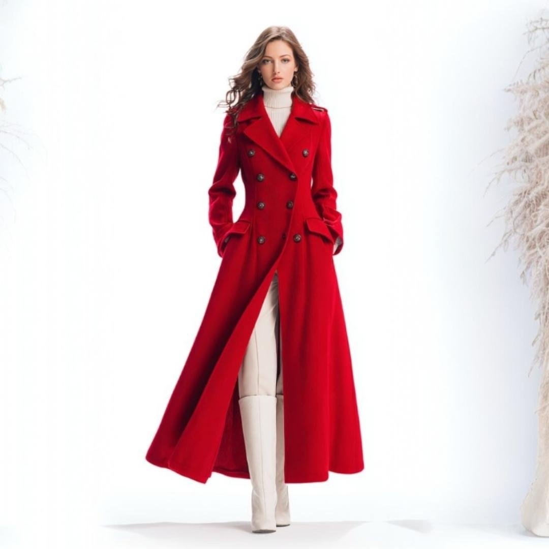 Red Wool Maxi Coat for Women