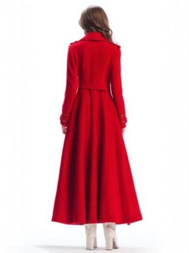 Red Wool Maxi Coat for Women