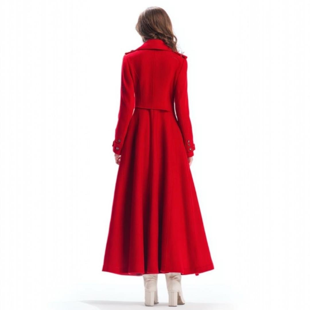 Red Wool Maxi Coat for Women