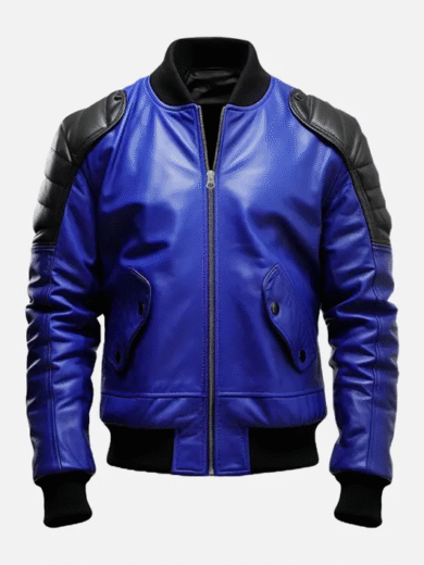 Men's Blue & Black Bomber Leather Jacket
