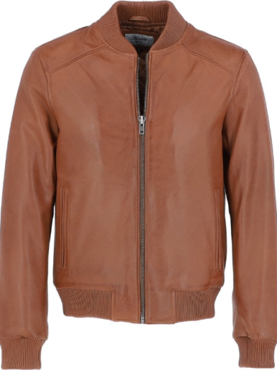 Mens Leather Bomber Jacket Tan