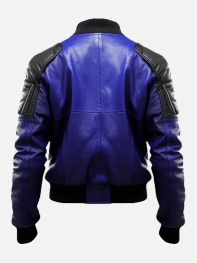 Men's Blue & Black Bomber Leather Jacket