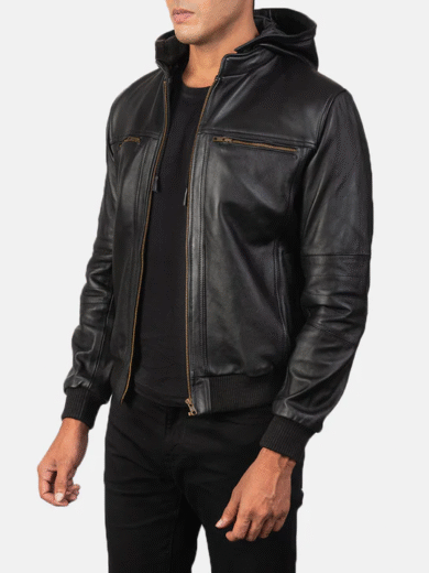 Bouncer Biz Black Leather Bomber Jacket