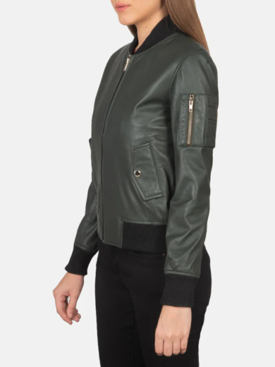 Ava Ma-1 Green Leather Bomber Jacket