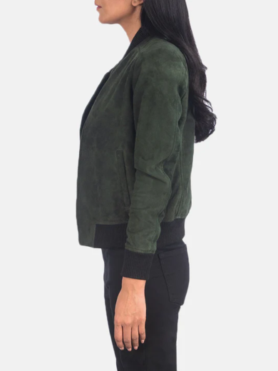 Bliss Green Suede Bomber Jacket