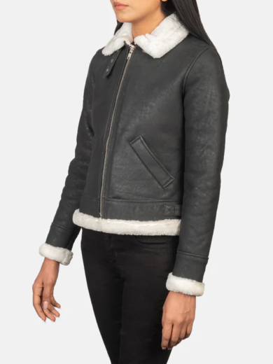 Sherilyn B-3 Black & White Leather Bomber Jacket