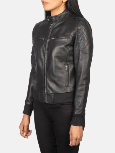 Zenna Black Leather Bomber Jacket